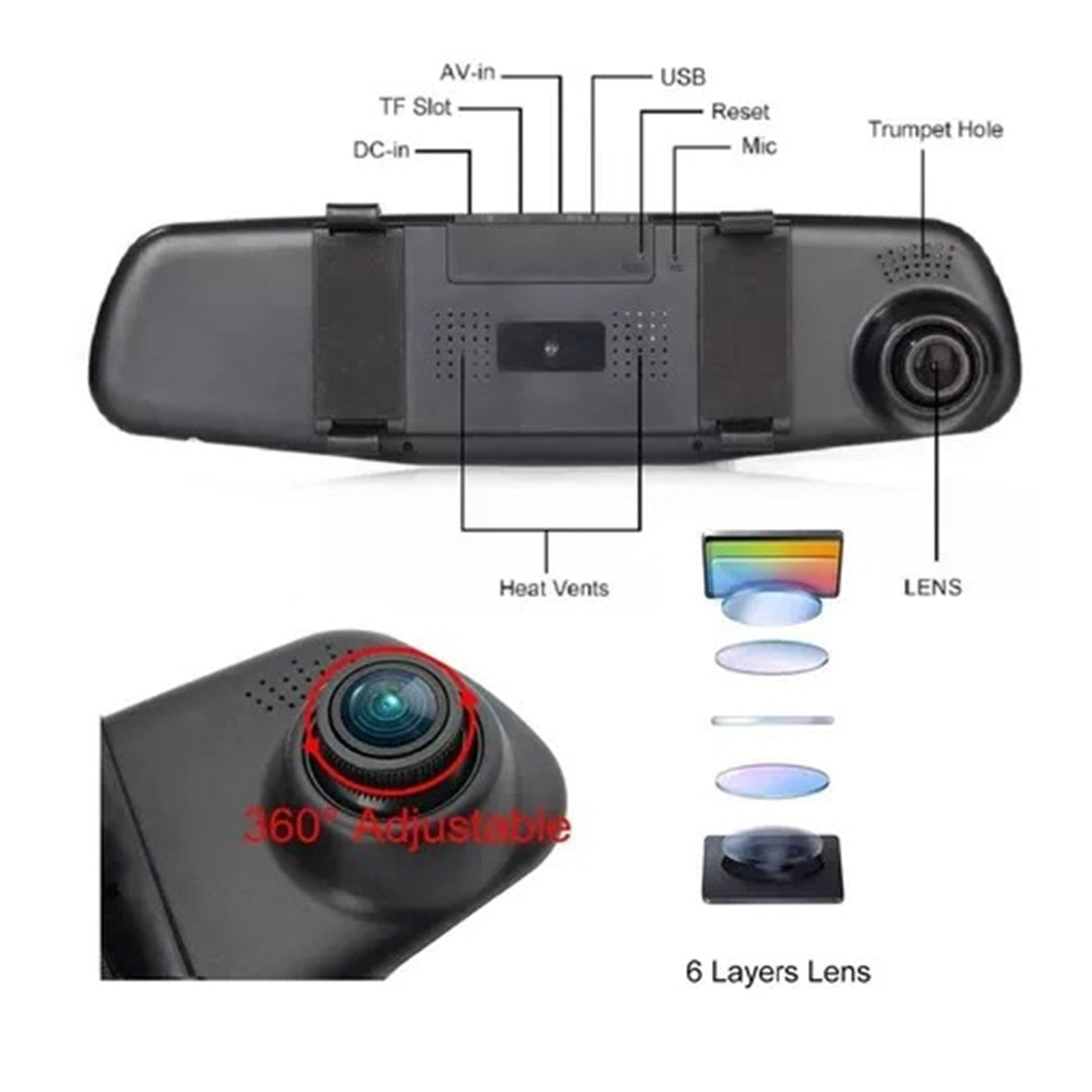 Espejo Retrovisor Doble Cámara DVR 50% DTO